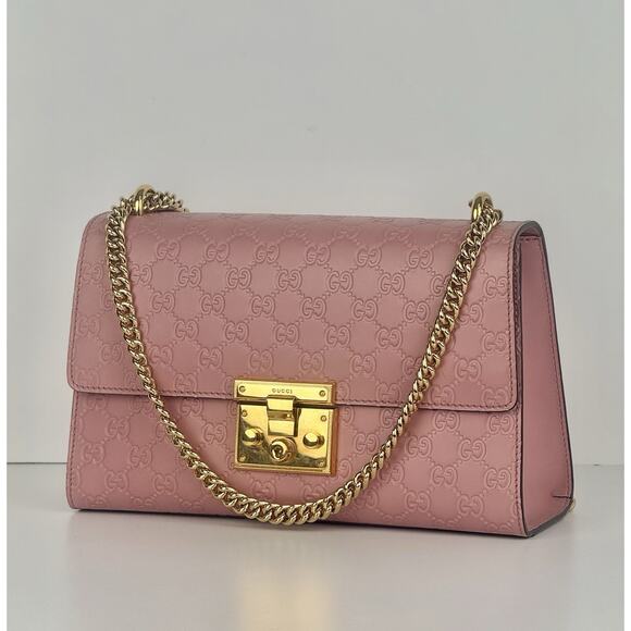 Gucci GG Signature Padlock Small Pink Leather Women’s Shoulder Bag - Picture 1 of 16